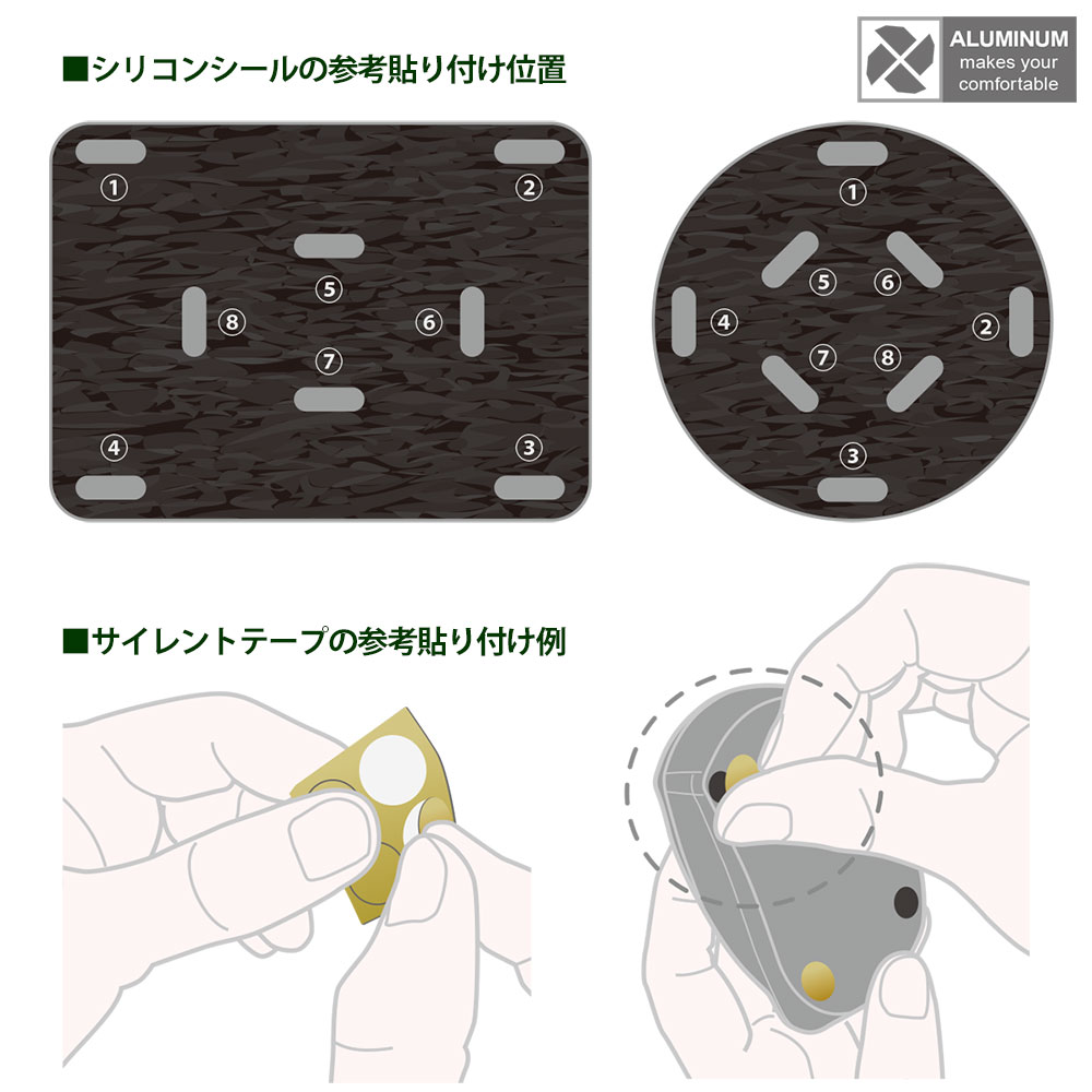 シリコンシールとサイレントテープの貼り付け例